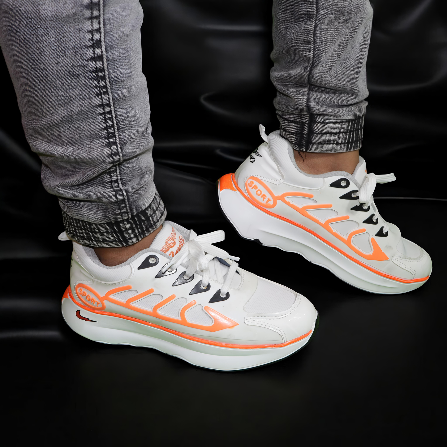 BlazeStride – White & Orange Sneakers