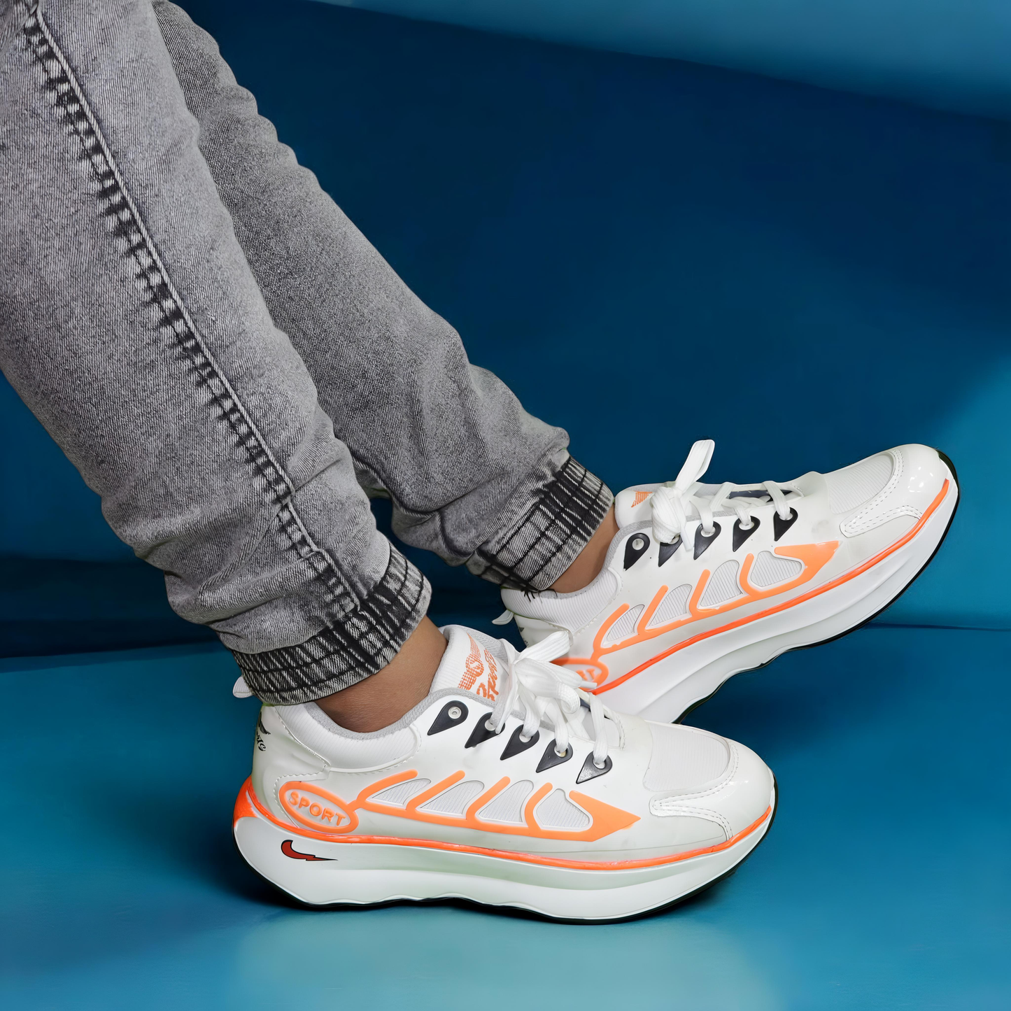 BlazeStride – White & Orange Sneakers